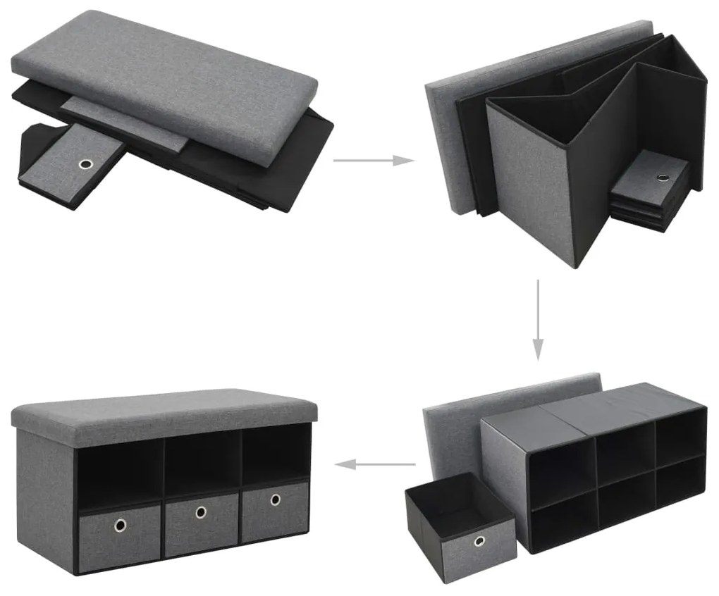 247093 vidaXL Bancă pliabilă depozitare gri închis 76x38x38cm imitație pânză