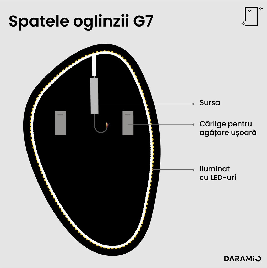 Oglindă în formă de pietricică cu iluminare LED G7