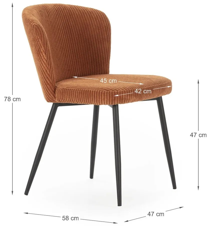 Scaune de dining portocalii 4 buc. din catifea reiată Megan – Marckeric