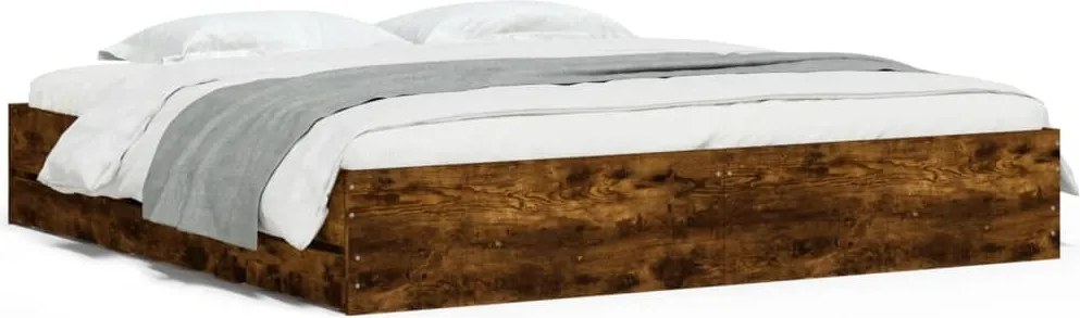 vidaXL Cadru de pat cu sertare stejar fumuriu 200x200cm lemn prelucrat
