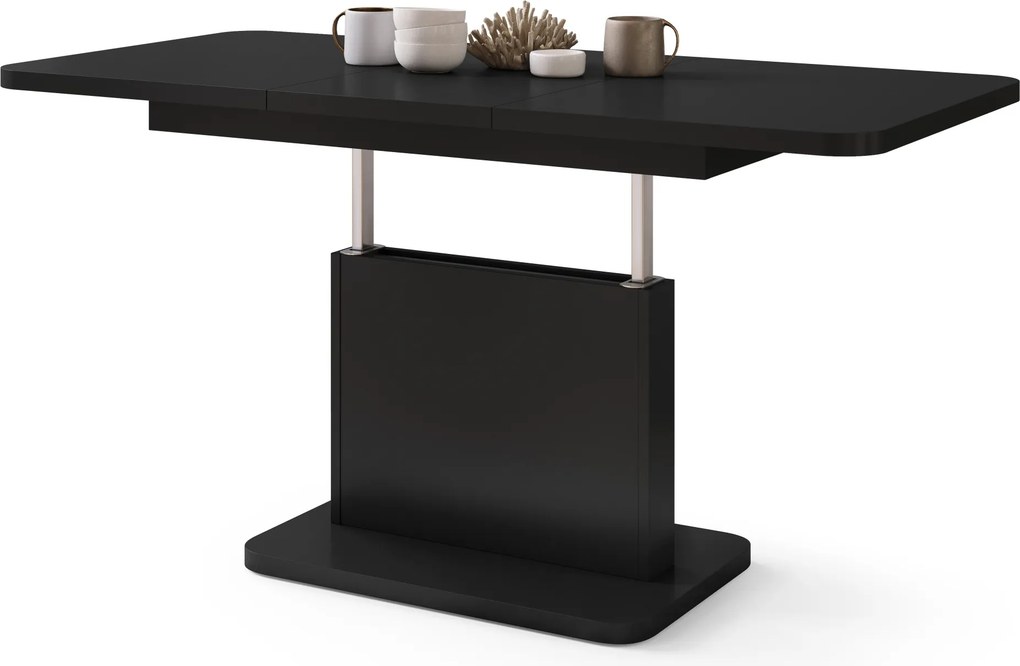 Mazzoni ASTON MINI-Z Negru Mat - MĂSUȚĂ DE CAFEA MODERNĂ EXTENSIBILĂ REGLABILĂ PE ÎNĂLȚIME MASĂ TRANSFORMABILĂ