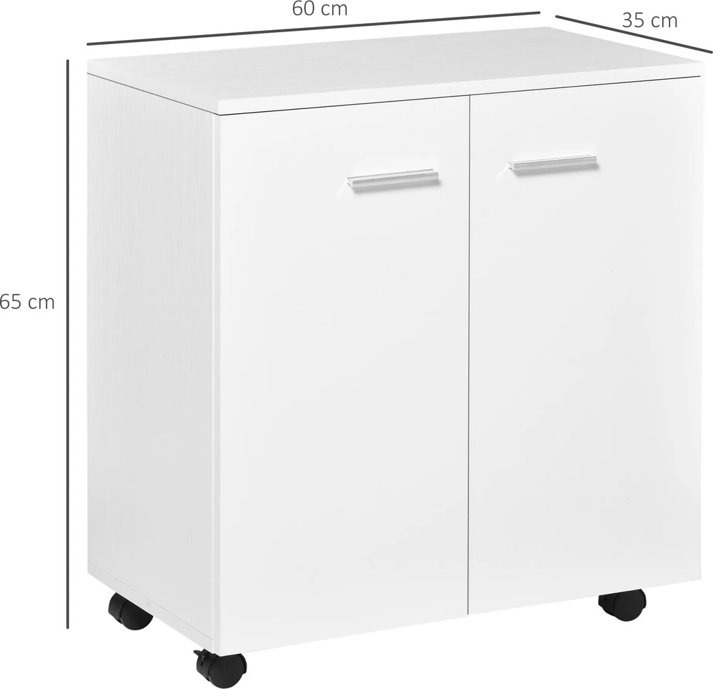 HOMCOM Comodă TV cu Roți Incluse, pentru Living sau Dormitor, 60x35x65 cm, Alb | Aosom Romania