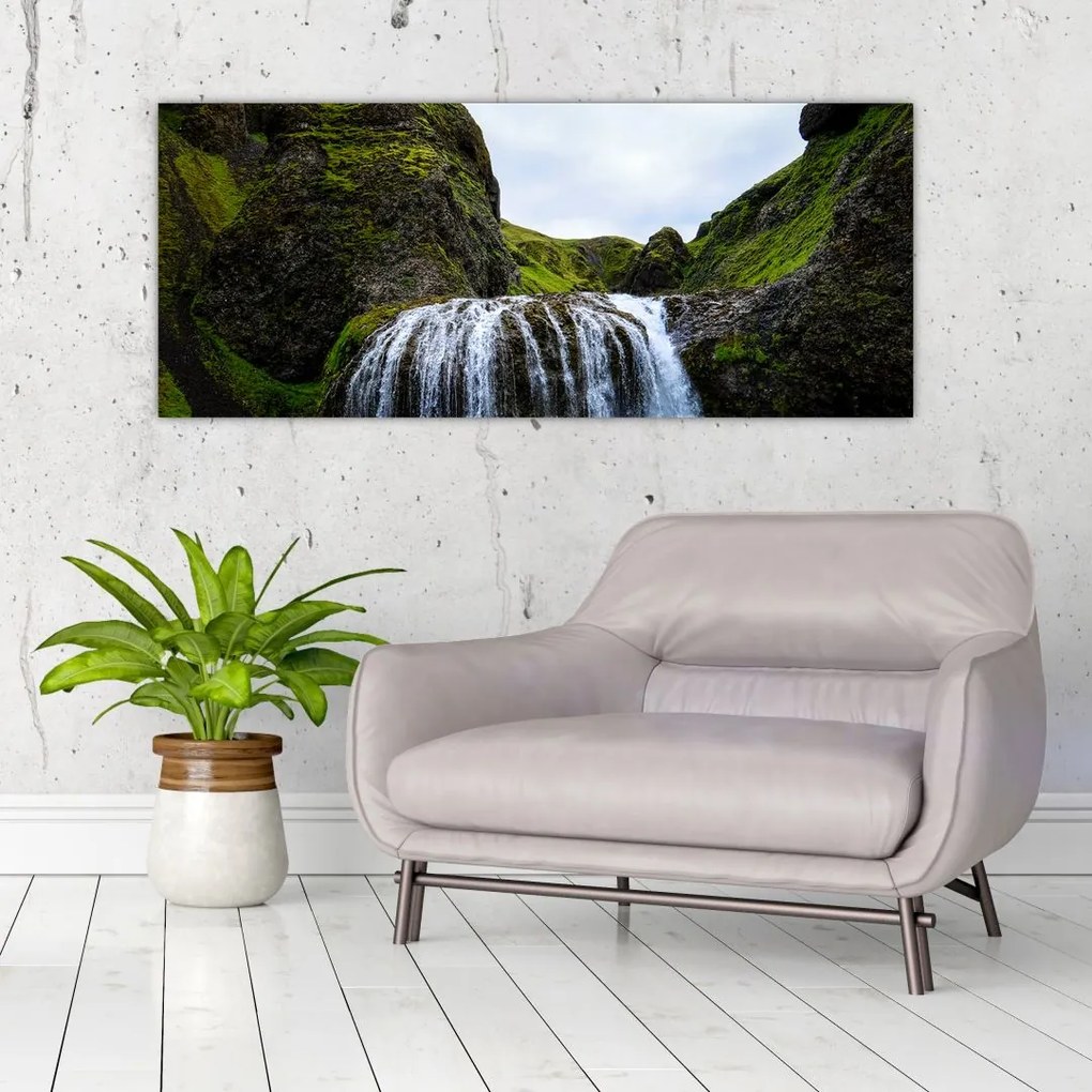 Tablou - Stânci cu cascadă (120x50 cm)