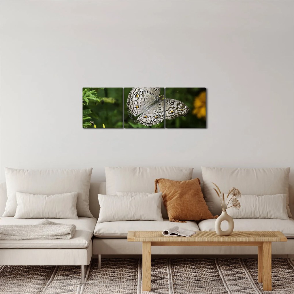 Tablou - fluture alb (cu ceas) (90x30 cm)