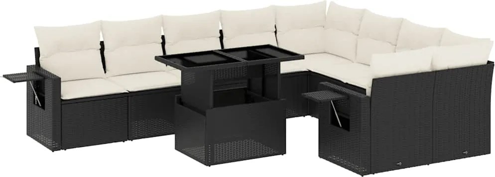 vidaXL Set canapele de grădină cu perne, 10 piese, negru, poliratan