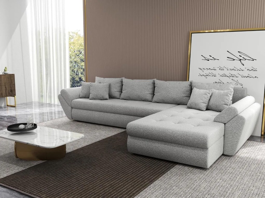 Colțar extensibil dumonde cu ladă de depozitare si sezut confortabil din spuma high-density, Loana XL Euphoria Dove II 335x185 cm