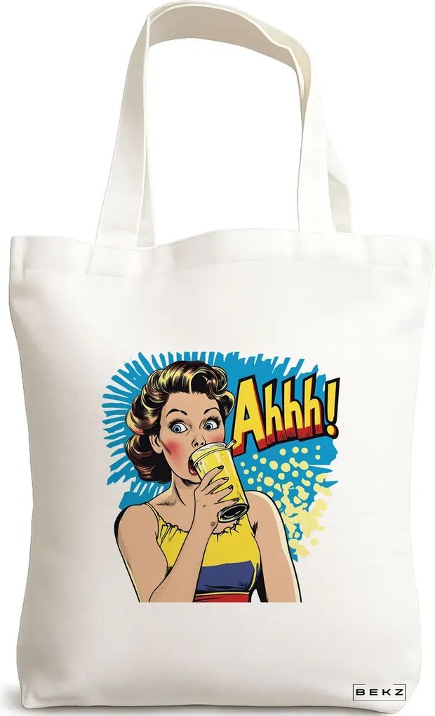 Sacosa de Panza pentru Cumparaturi, Geanta Tote, model Sip and Style 2 38 x 34.5 cm, Alba, BEKZ®