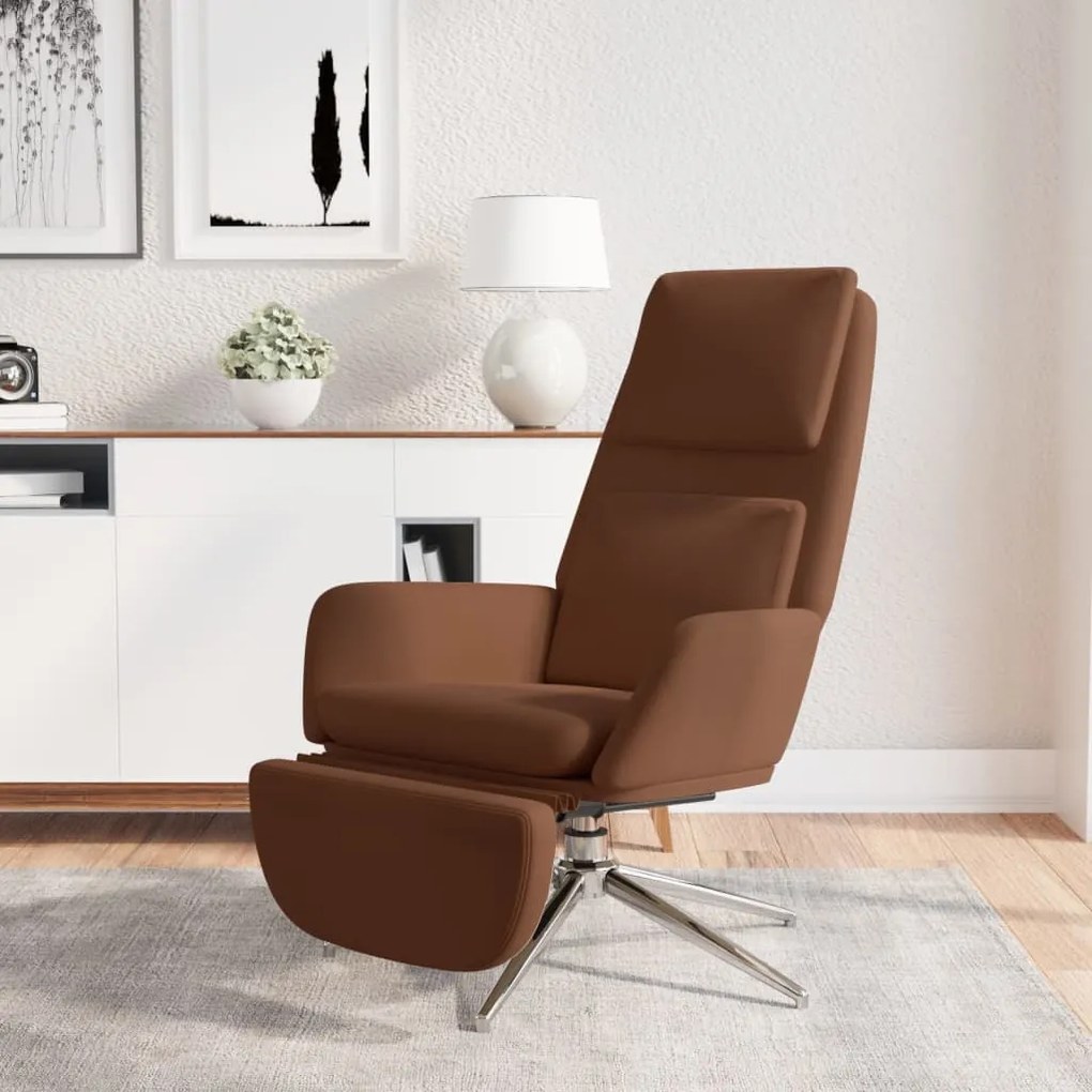 3097785 vidaXL Scaun de relaxare cu taburet, maro, microfibră