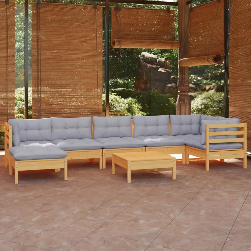 3096555 vidaXL Set mobilier de grădină cu perne gri, 8 piese, lemn masiv pin