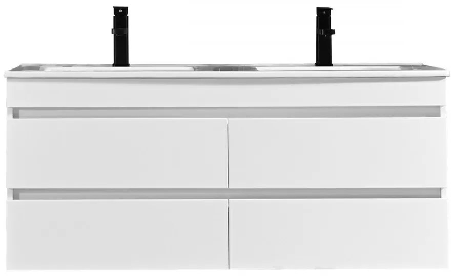 Mască de baie Cube 120 cu chiuvetă ceramică, 2 sertare, vopsită în alb lucios
