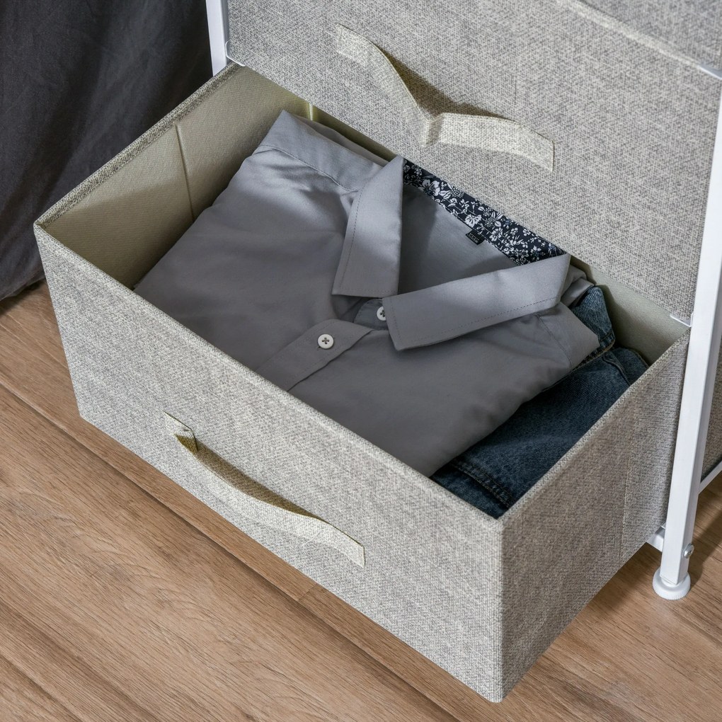 HOMCOM Mobilier de depozitare șifonier modern 3 sertare din material textil, cadru din oțel și placă de particule, 45 x 30 x 71 cm, gri | Aosom Romania