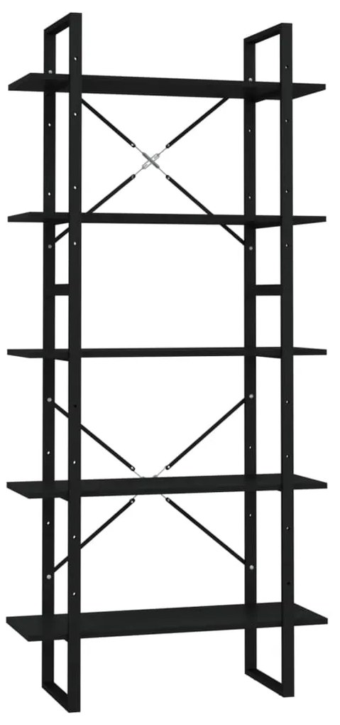 3081989 vidaXL Bibliotecă cu 5 rafturi, negru, 80x30x175 cm, lemn prelucrat