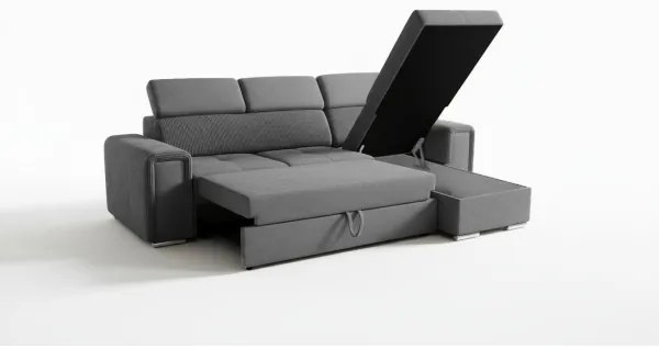 Colțar extensibil universal SALVADA, în L, cu spațiu de depozitare, gri închis