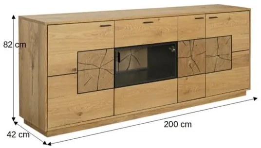 Bufet Urbano Oak Cu 4 Usi Si 1 Sertar, Stejar Rustic Si Negru, 200 Cm