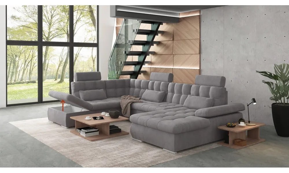 Colțar gri extensibil, cu spațiu de depozitare (cu colț pe partea stângă, în formă de "U") Merkur – Ropez