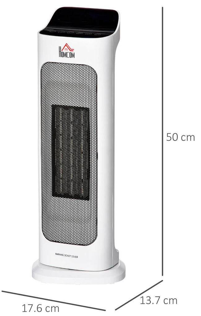 HOMCOM Sobă Electrică Oscilantă cu Telecomandă, Încălzitor cu Temperatură Reglabilă și Timer, 17,6x13,7x50 cm, Alb | Aosom Romania