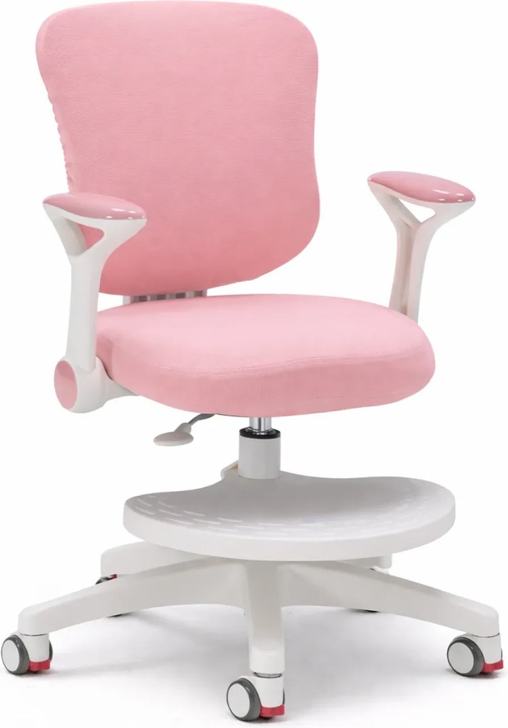 JUNOVA AERIS – Scaun ergonomic pentru copii, cu suport lombar, spătar ergonomic mesh, reglaj pe înălțime, șezut din spumă, și suport pentru picioare, Roz
