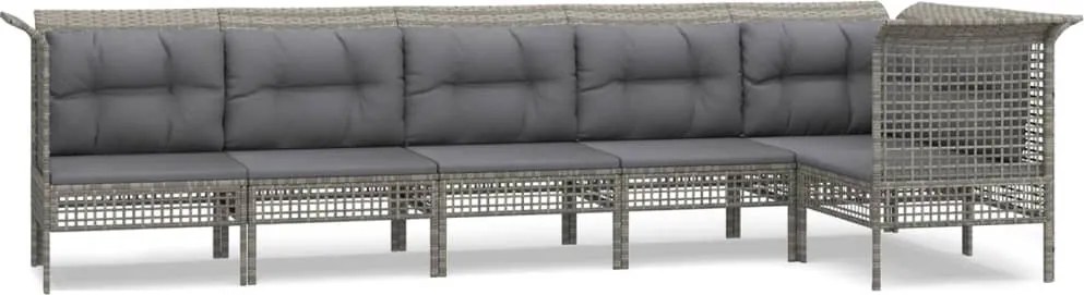 vidaXL Set mobilier de grădină cu perne, 6 piese, gri, poliratan
