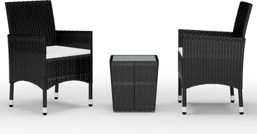 vidaXL Set mobilier bistro grădină 3 piese, negru, poliratan și sticlă