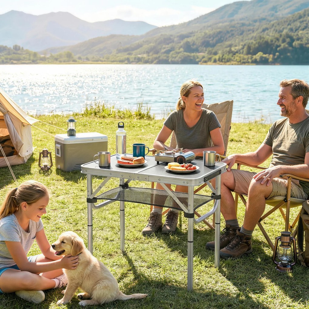 Outsunny Masă de Camping Pliabilă 60 cm, Picnic cu Strat de Plasă, Negru | Aosom Romania