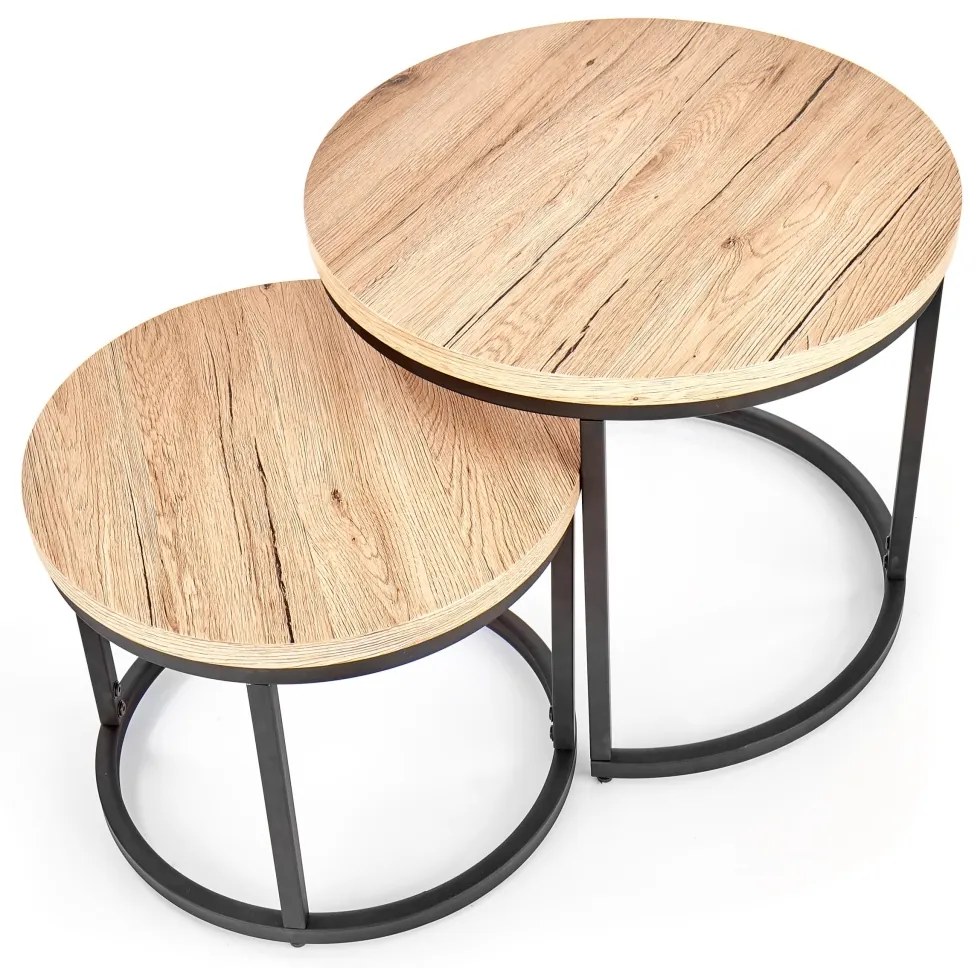 Set 2 mese de cafea Oreo stejar san remo/negru - d 43-53 x h 35-45 cm