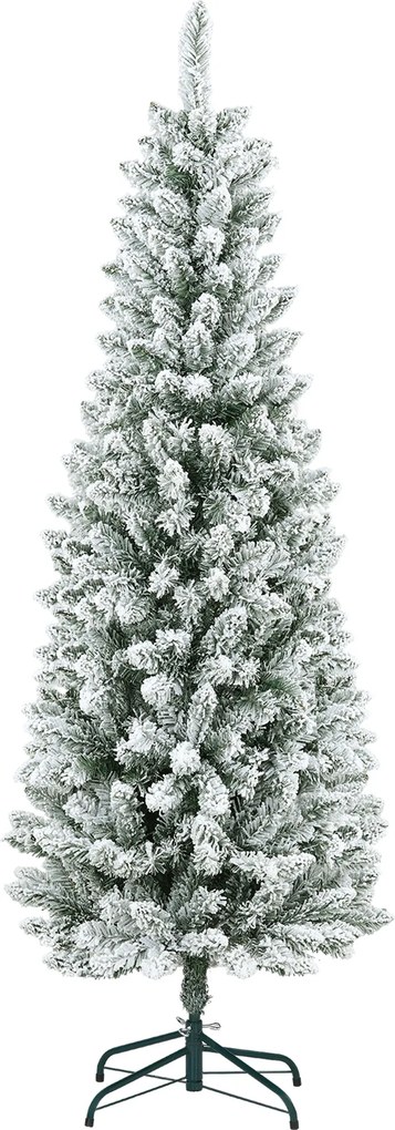 HOMCOM Pom de Crăciun Artificial Acoperit cu Zăpadă, Pom de Crăciun Îngust cu Bază Pliabilă, Ø65x180 cm, Verde | Aosom Romania