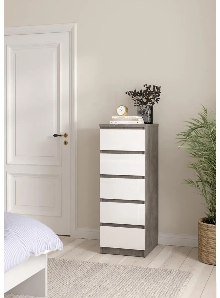 Comodă Simplicity 40 x 50 x 111,5 cm, gri / alb lucios