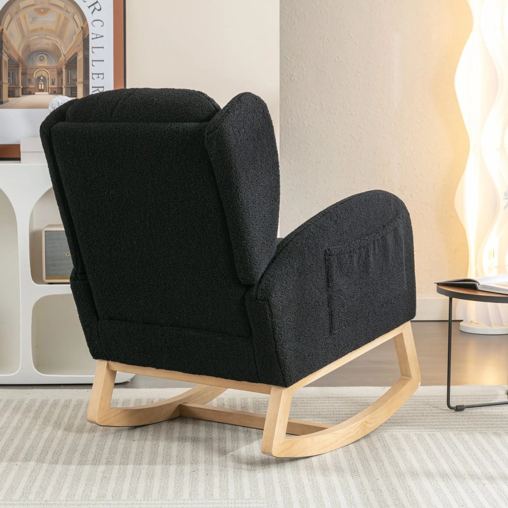 Scaun balansoar modern cu husă din material Teddy, Negru | Aosom Romania