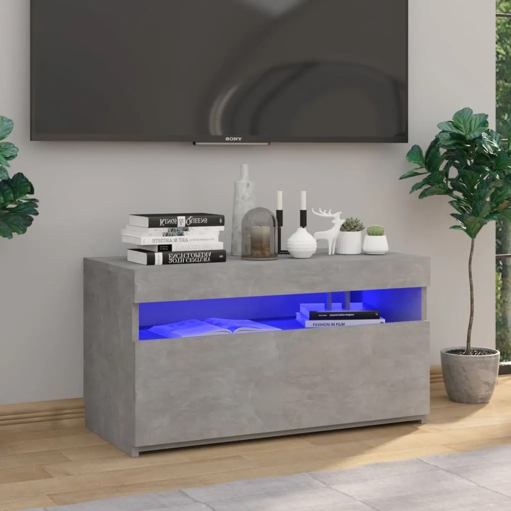 vidaXL Comodă TV cu lumini LED, gri beton, 75x35x40 cm