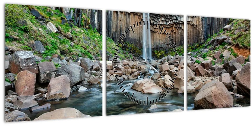 Tablou - Cascada Svartifoss, Islanda (cu ceas) (90x30 cm)