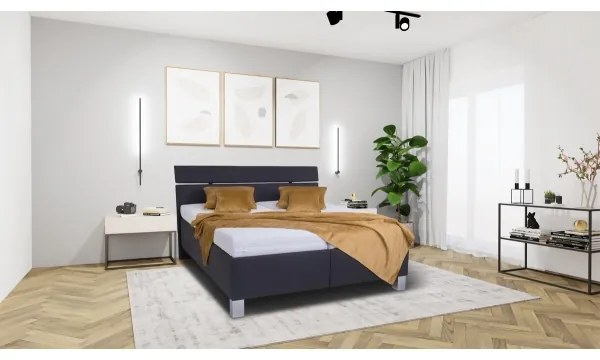 Pat tapițat ALIS 160 x 200 cm cu saltea inclusă și spațiu de depozitare, antracit