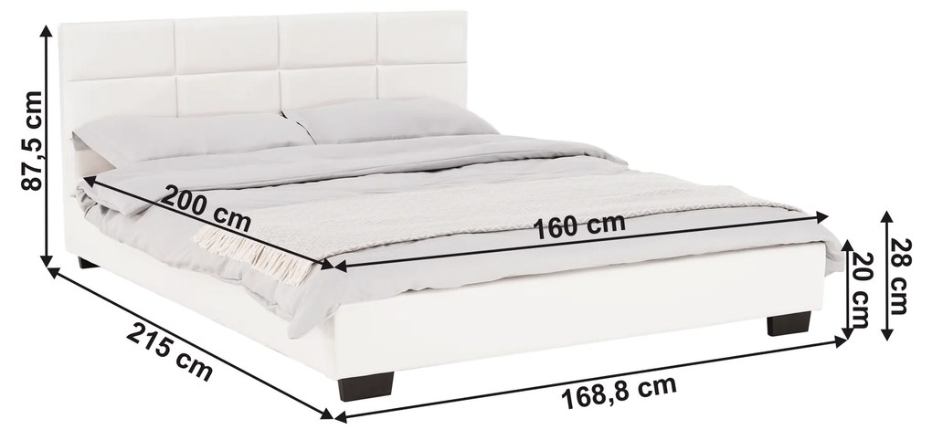 Pat matrimonial cu somieră, 160x200, piele eco albă, MIKEL