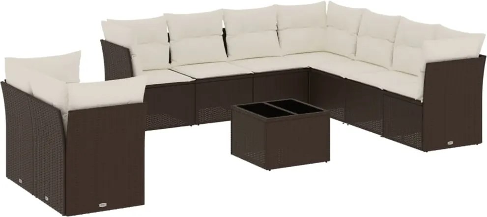 vidaXL Set canapele de grădină cu perne, 10 piese, maro, poliratan