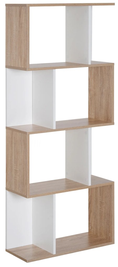 Biblioteca Design Modern 4 rafturi Lemn Natural si Alb, 60x24x148cm HOMCOM | Aosom Romania