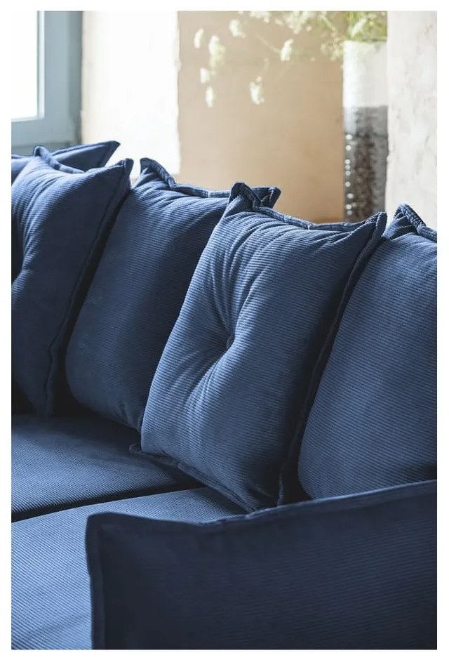 Colțar albastru închis extensibil cu tapițerie din catifea reiată (colț variabil) Lazy Lukka – Miuform