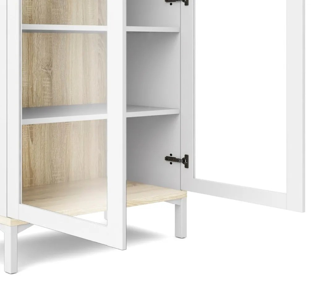 Vitrină Atrei, alb / stejar sonoma