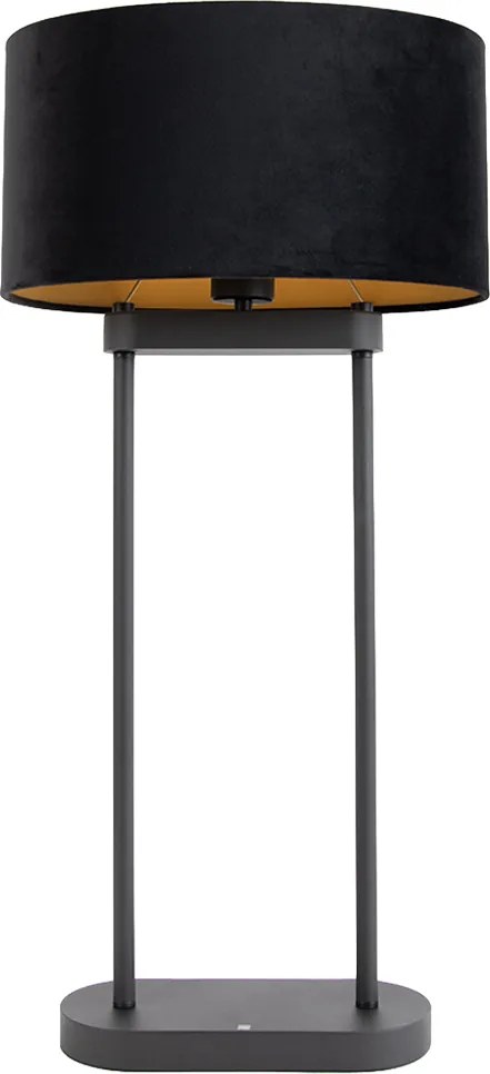 Lampă de masă neagră cu abajur oval negru 35cm - Thijmen