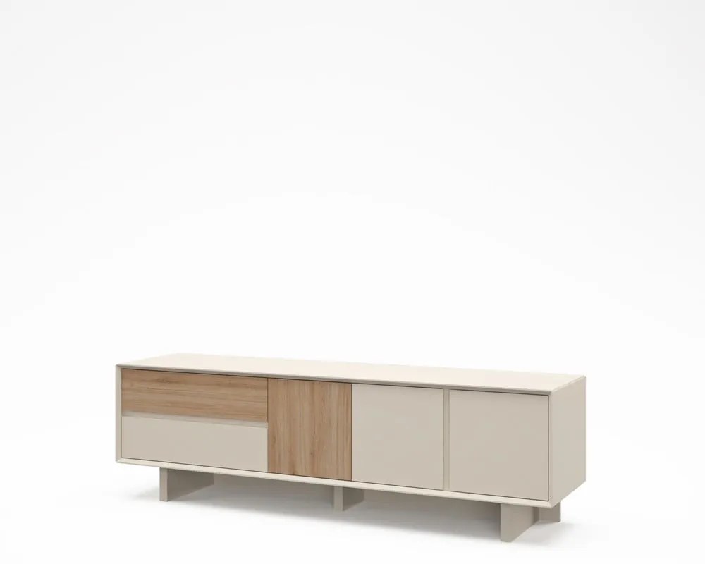 Comodă TV bej/în culoare naturală cu aspect de lemn de stejar 180x55x45 cm Carpi – Marckeric