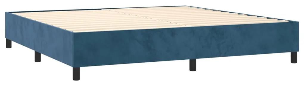 Pat box spring cu saltea, albastru inchis, 200x200 cm, catifea Albastru inchis, 200 x 200 cm, Nasturi de tapiterie