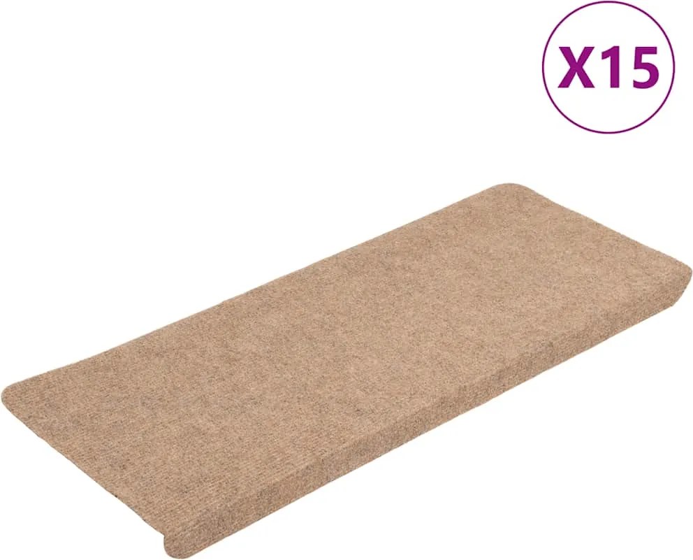 vidaXL Covorașe scări autoadezive, 15 buc., bej, 65x24,5x3,5 cm