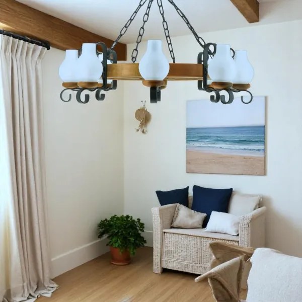 Brilagi - Candelabru cu lanț ROATA, 8xE14/40W/230V, Ø 70 cm, fag