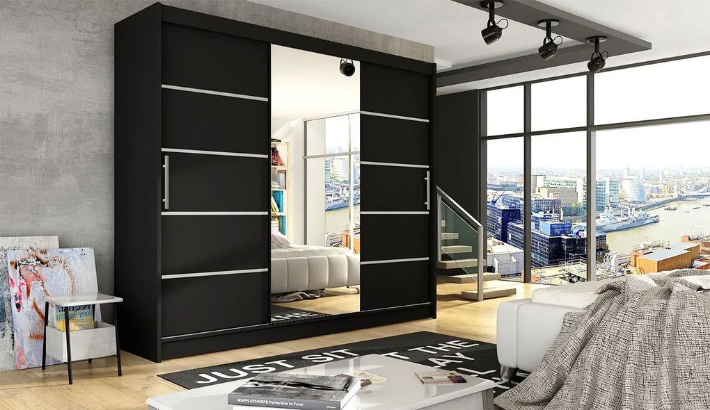 Dulap cu uși glisante Dorian VI (negru) (fără iluminare). 1060888