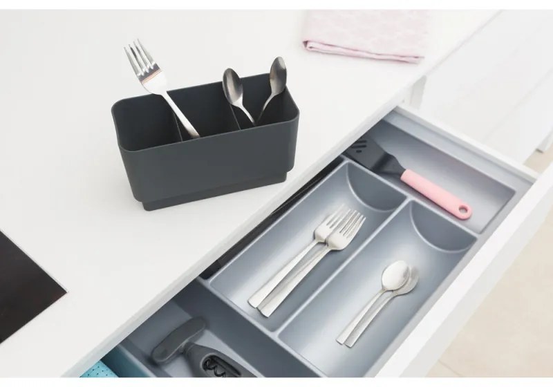 Uscator de vase Brabantia Sinkside 1000204, Tava de scurgere in chiuveta, Suport ustensile, Gri inchis