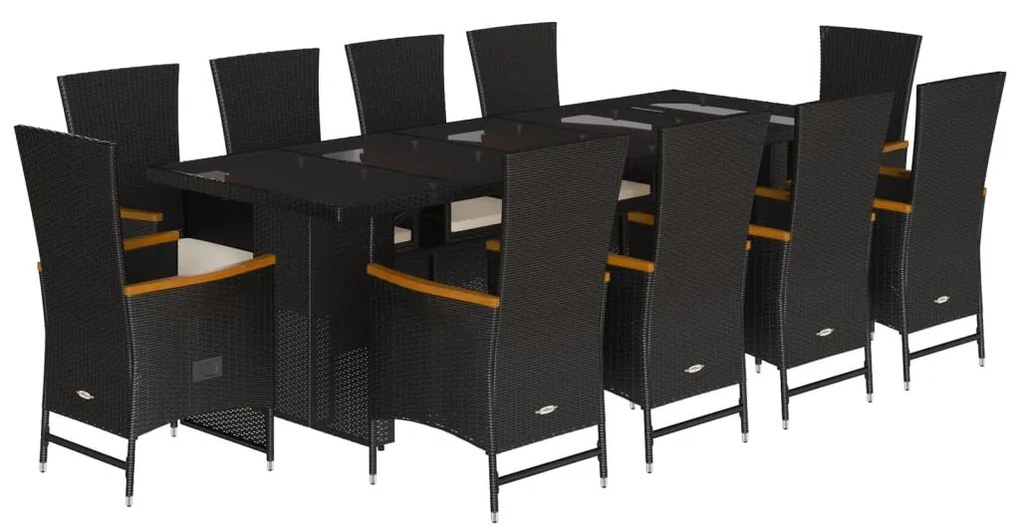 3277539 vidaXL Set mobilier de exterior cu perne, 11 piese, negru, poliratan