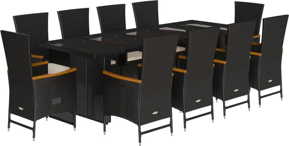 vidaXL Set mobilier de exterior cu perne, 11 piese, negru, poliratan