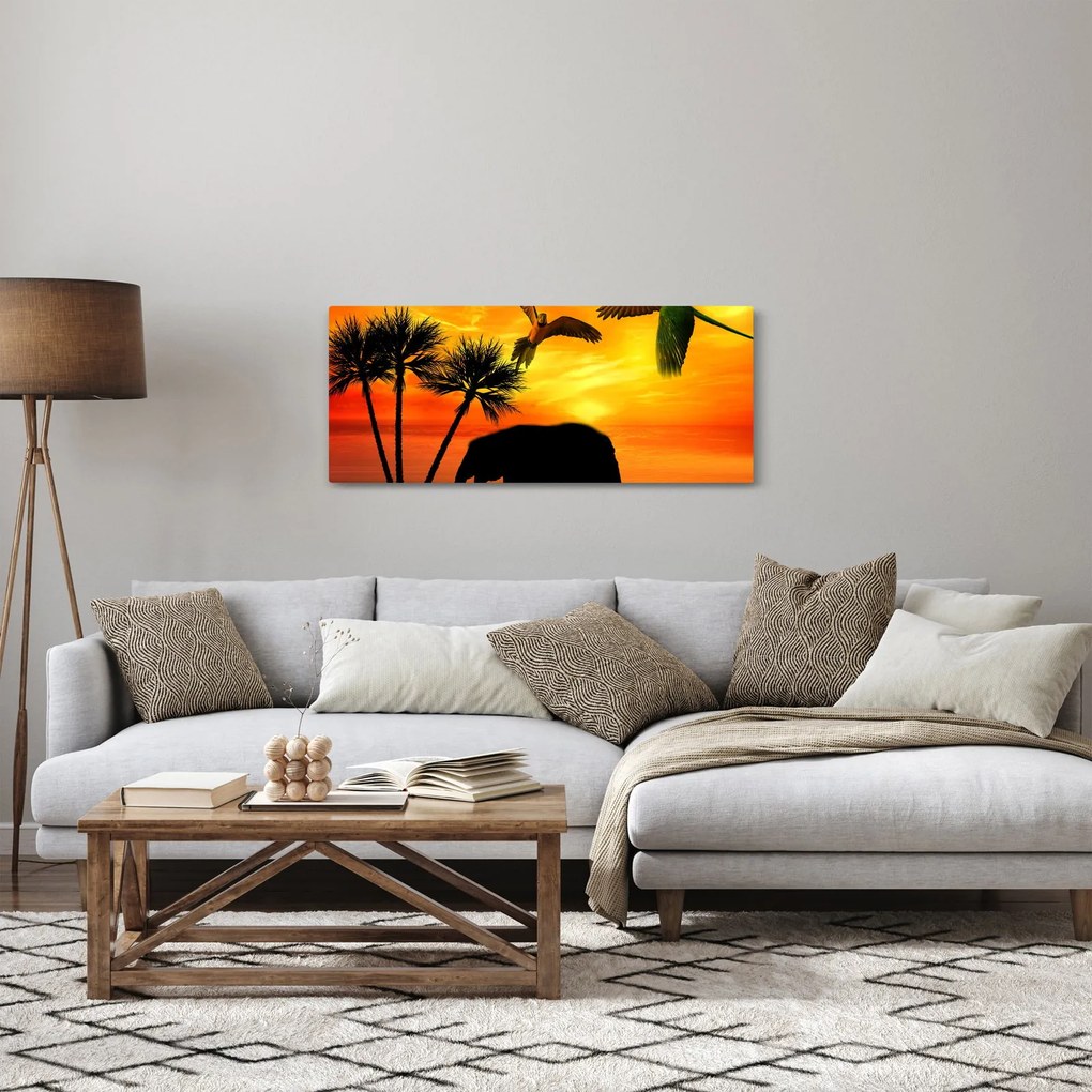 Tablou - papagaii cu elefanți (120x50 cm)