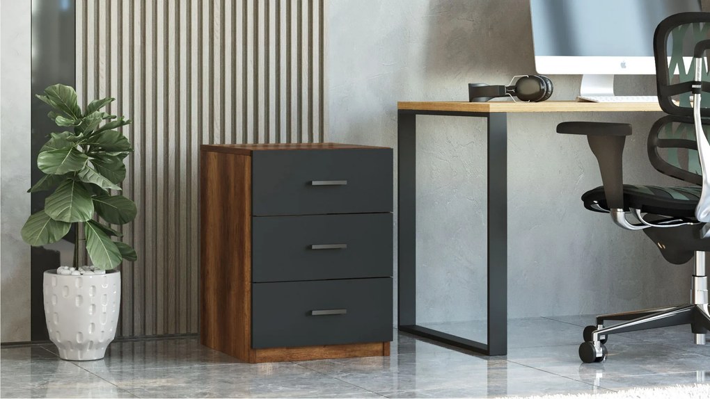 Comodă Vincent 3 (nuc + antracit). 1072627