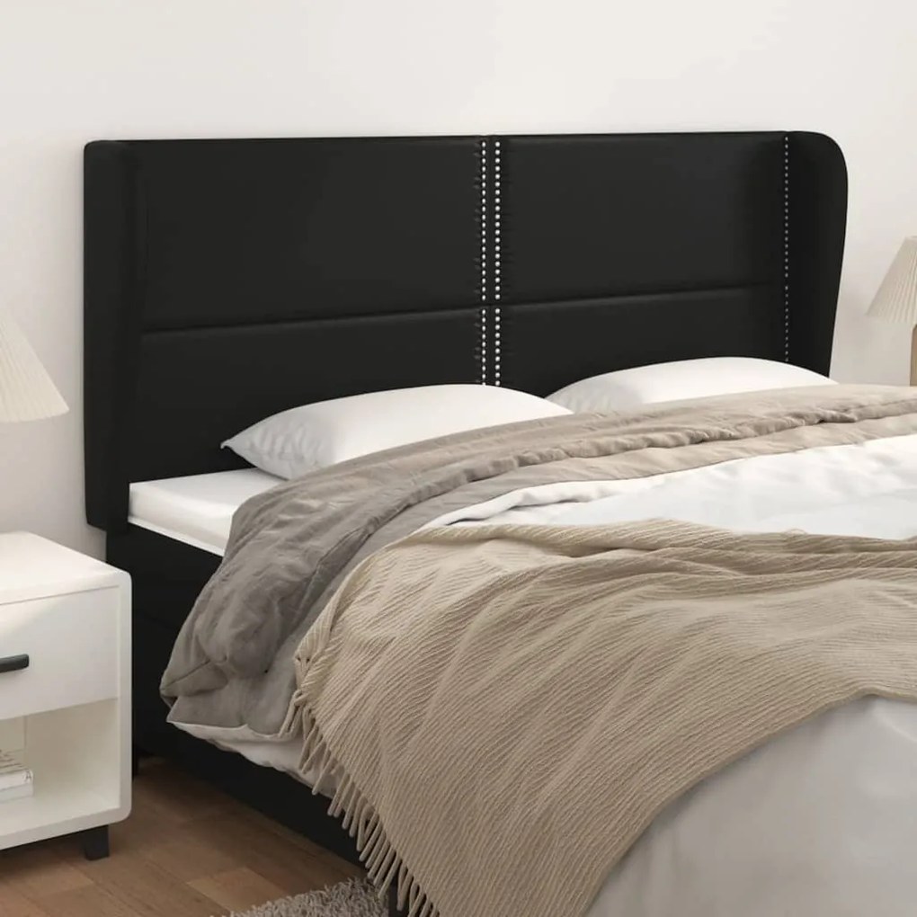 vidaXL Tăblie de pat cu aripioare, negru, 183x23x118/128 cm, piele eco