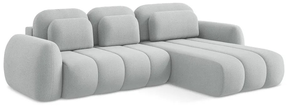 Colțar gri deschis extensibil/cu spațiu de depozitare cu tapițerie din țesătură bouclé (cu colț pe partea dreaptă/cu șezlong) Pele – Makamii