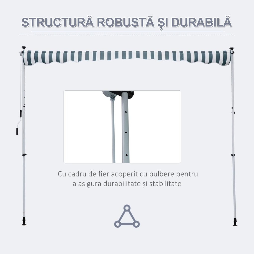 Outsunny Copertina cu Mecanism Telescopic din Metal, Protecție UV, Poliester, 300x150 cm | Aosom Romania